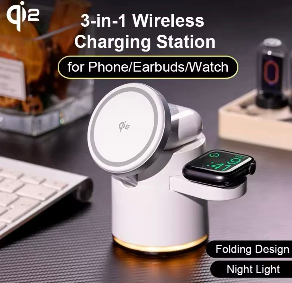 3-in-1 QI2 Wireless Charger mit Nachtlicht